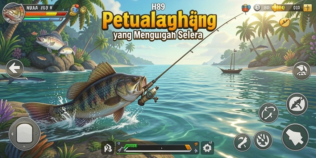 Gameplay H89 menampilkan keseruan memancing di berbagai lokasi indah.