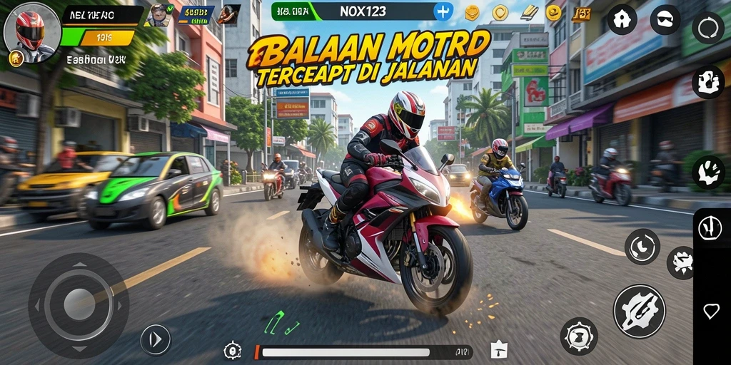Gameplay seru dengan balapan motor yang mendebarkan di NOX123.