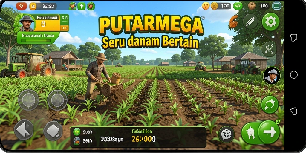 Screenshot yang menampilkan gameplay menarik dari PUTARMEGA dengan aktivitas bertani.